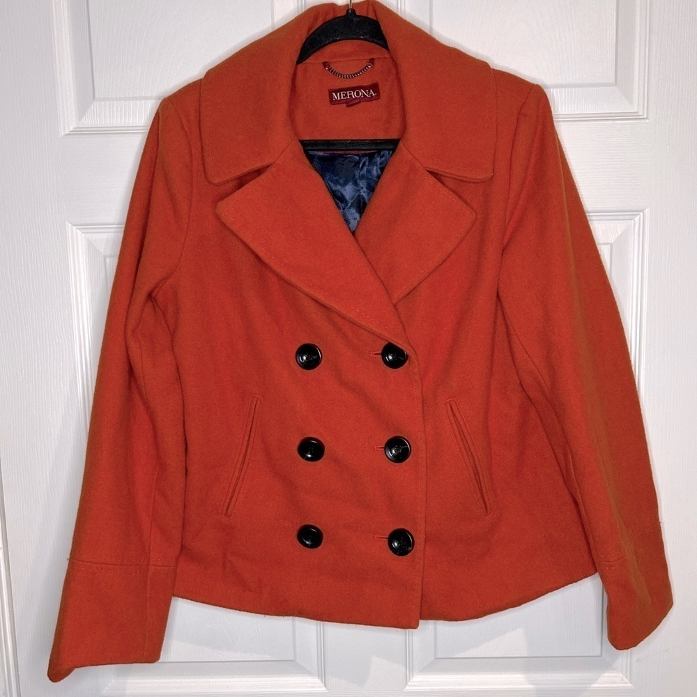 Merona Women’s wool blend pea coat - Orange - Size Large